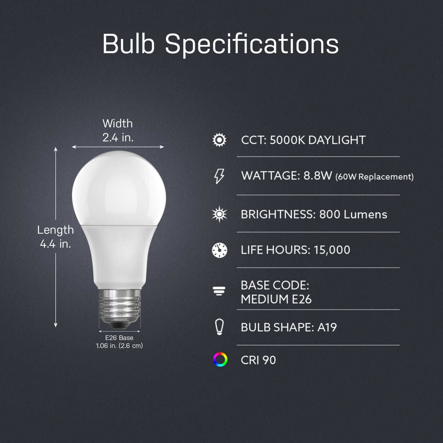 8.8W (60W Replacement) Daylight (5000K) A19 Dusk to Dawn Outdoor LED Light Bulb