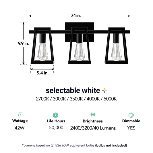 Katalyst Collection LED Decorative 3-Light Vanity, Matte Black