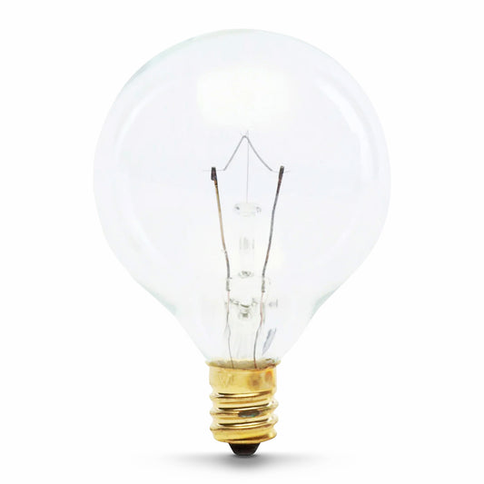 25W Soft White (2700K) G16 1/2 Globe Shape Dimmable Clear Incandescent Chandelier Light Bulb (2-Pack)
