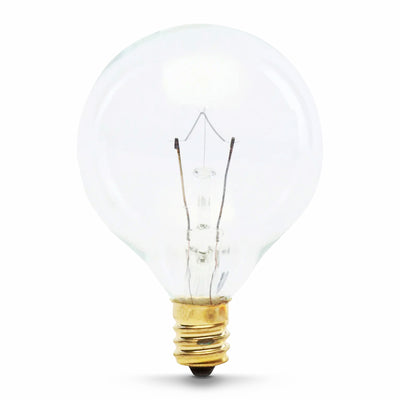 25W Soft White (2700K) G16 1/2 Globe Shape Dimmable Clear Incandescent Chandelier Light Bulb (2-Pack)