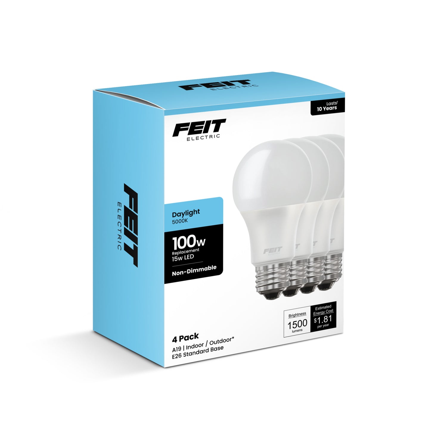 15W (100W Replacement) Daylight (5000K) E26 Base A19 General Purpose LED (4-Pack)