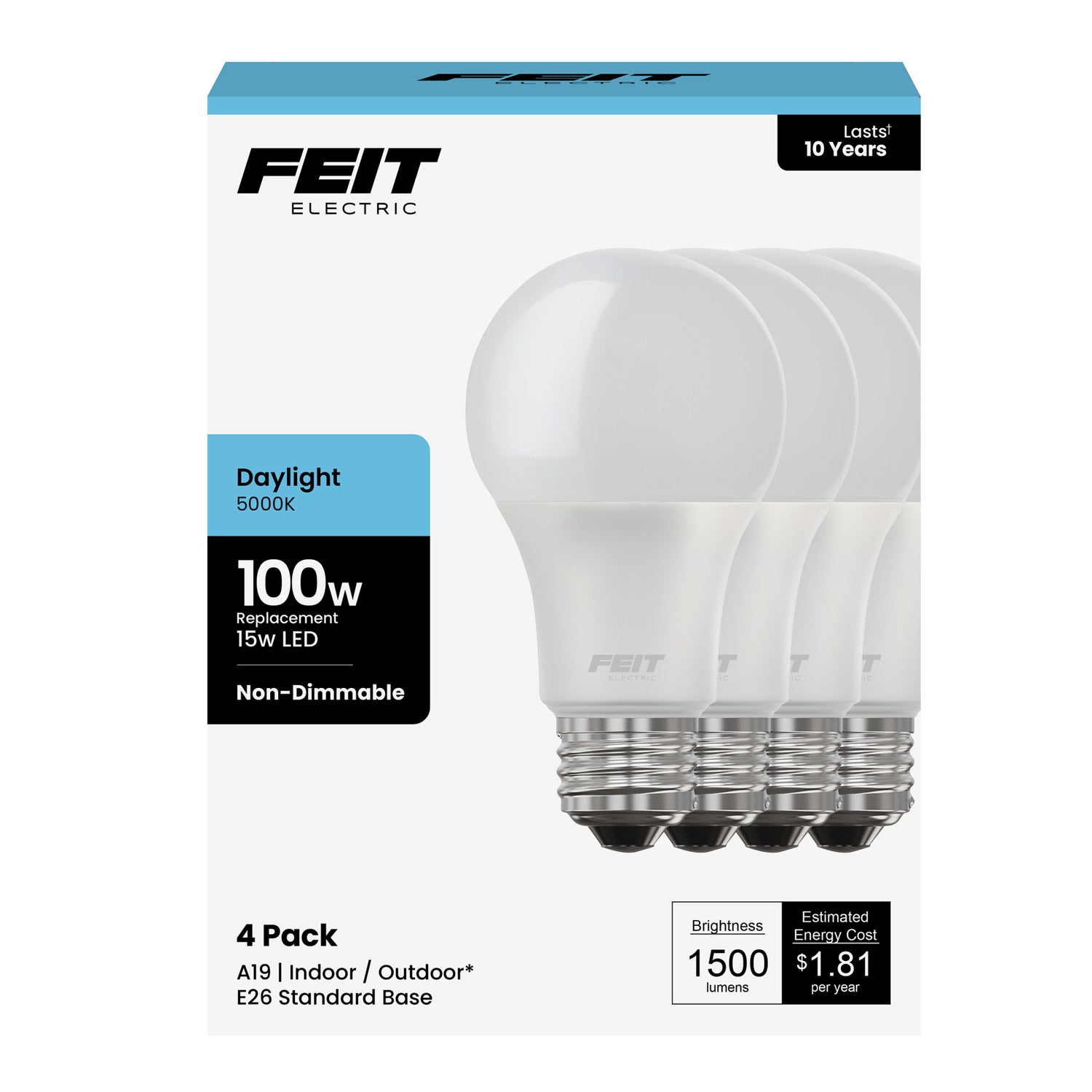 15W (100W Replacement) Daylight (5000K) E26 Base A19 General Purpose LED (4-Pack)