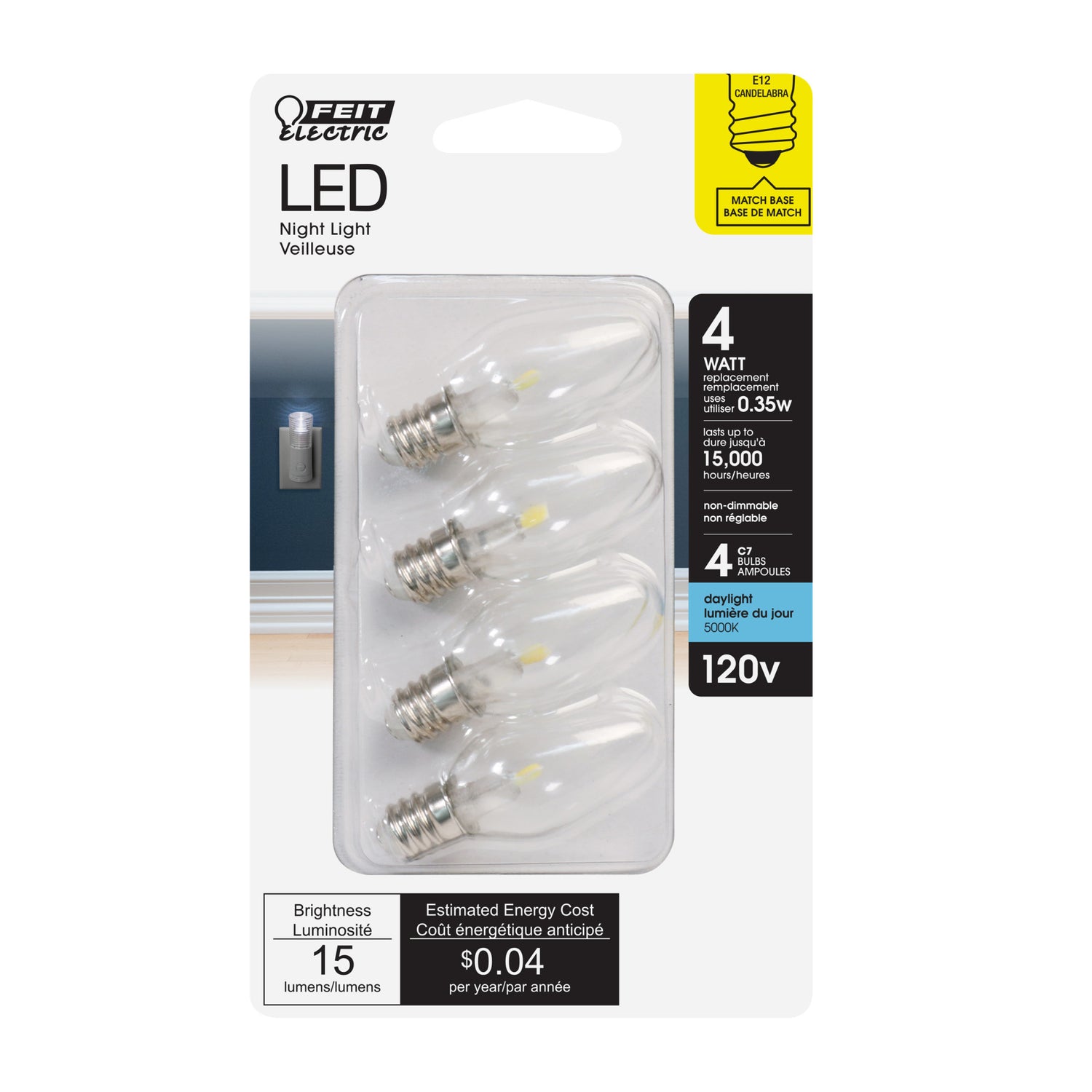 0.35W (40W Replacement) Daylight (5000K) C7 Special Use LED Light Bulb (4-Pack)