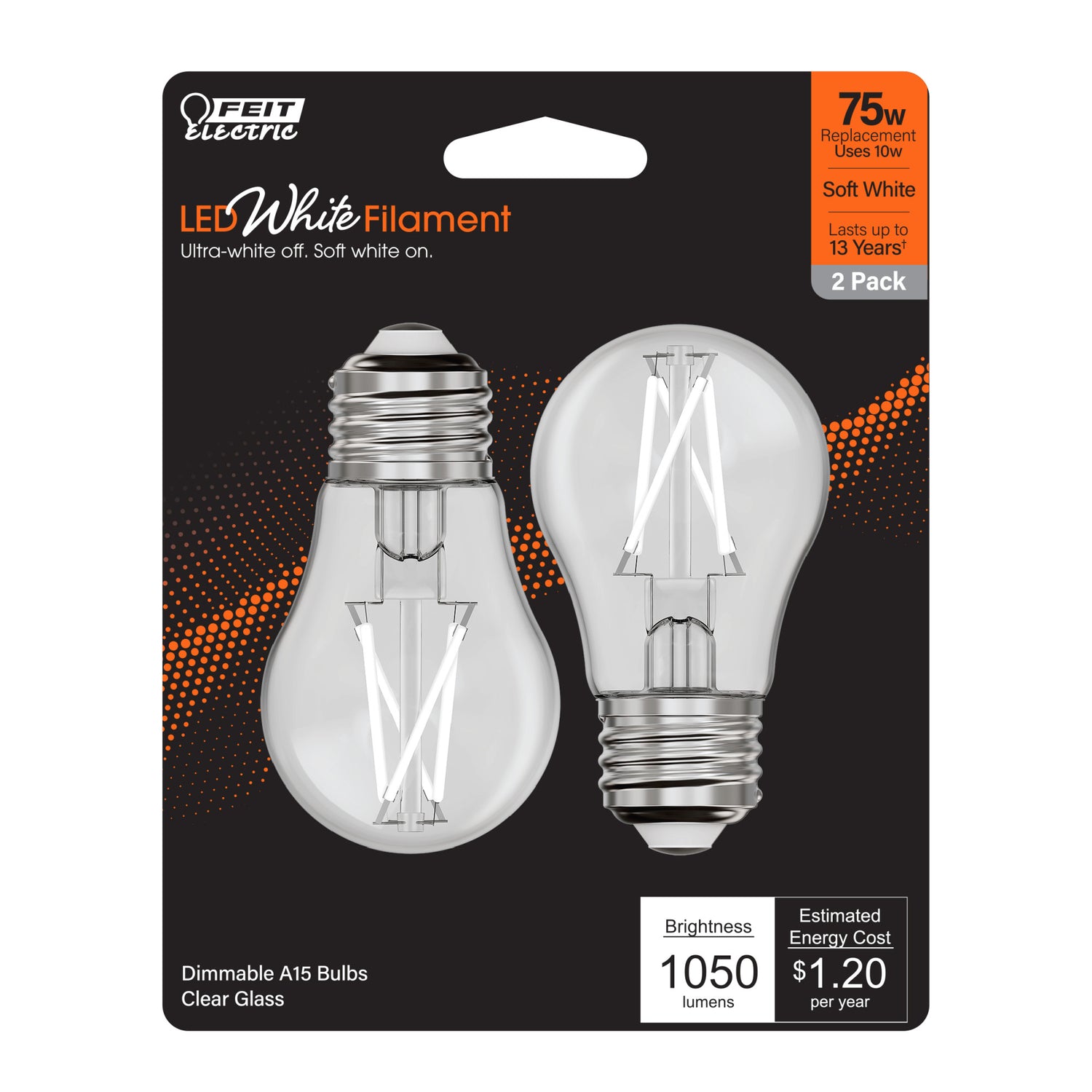 10W (75W Equivalent) Soft White (2700K) A15 E26 Base Exposed White Filament LED Light Bulb (2-Pack)