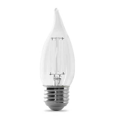 3.3W (40W Equivalent) Daylight (5000K) BA10 (E26 Base) Flame Tip Exposed White Filament LED Bulb (2-Pack)