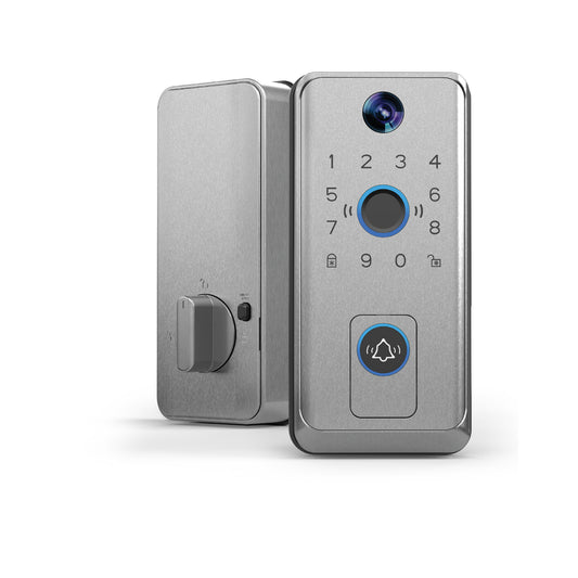 Smart Door Lock with Camera Doorbell, Satin Nickel