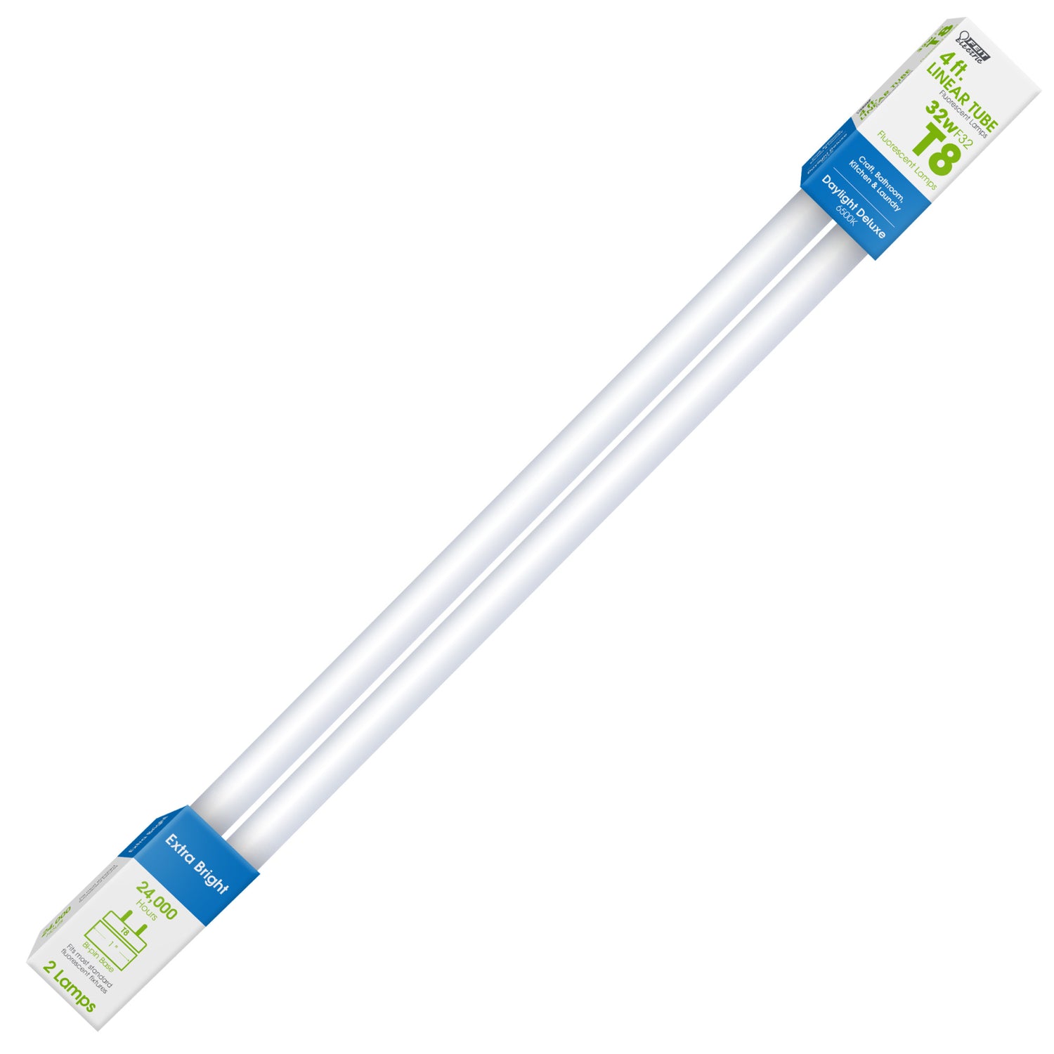 4 ft. 32W Daylight Deluxe (6500K) G13 Base (T8 Replacement) Fluorescent Linear Light Tube (2-Pack)