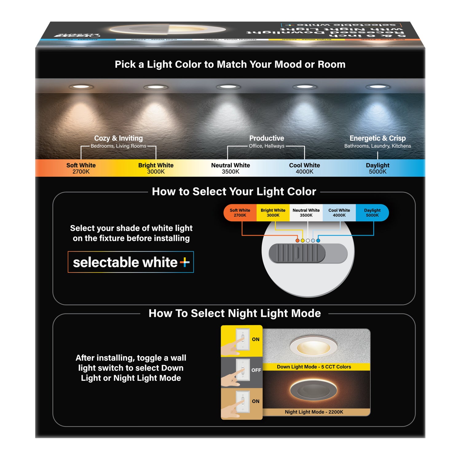 5-6 in. 11.1W (75W Replacement) Selectable White LED Downlight with Night Light