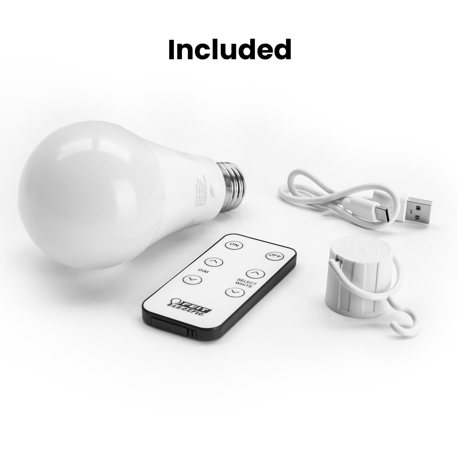 8.8W (60W Replacement) Adjustable White Rechargeable Battery-Powered LED Bulb with Remote