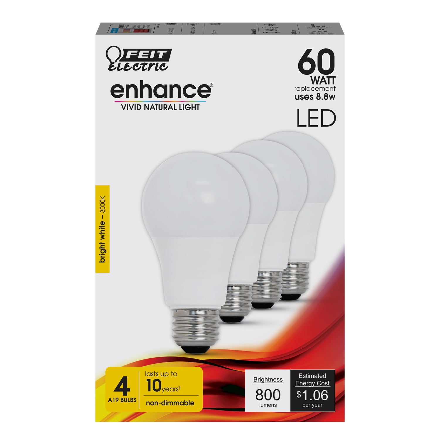 8.8W (60W Replacement) Bright White (3000K) A19 Omnidirectional General Purpose LED (4-Pack)