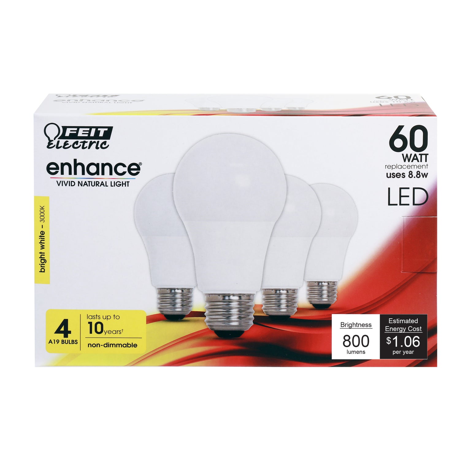 8.8W (60W Replacement) Bright White (3000K) A19 Omnidirectional General Purpose LED (4-Pack)