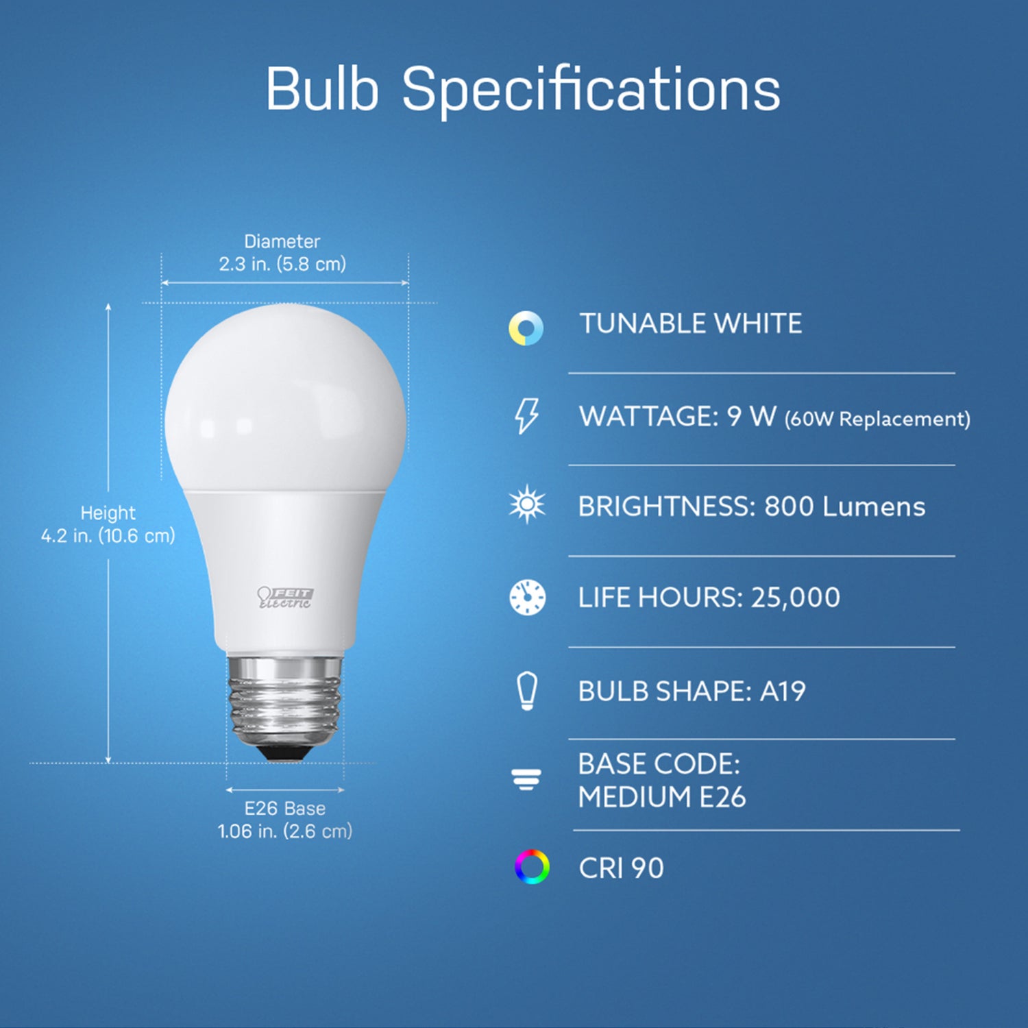 8.8W (60W Replacement) Tunable White E26 Base A19 Smart WiFi LED Light Bulb