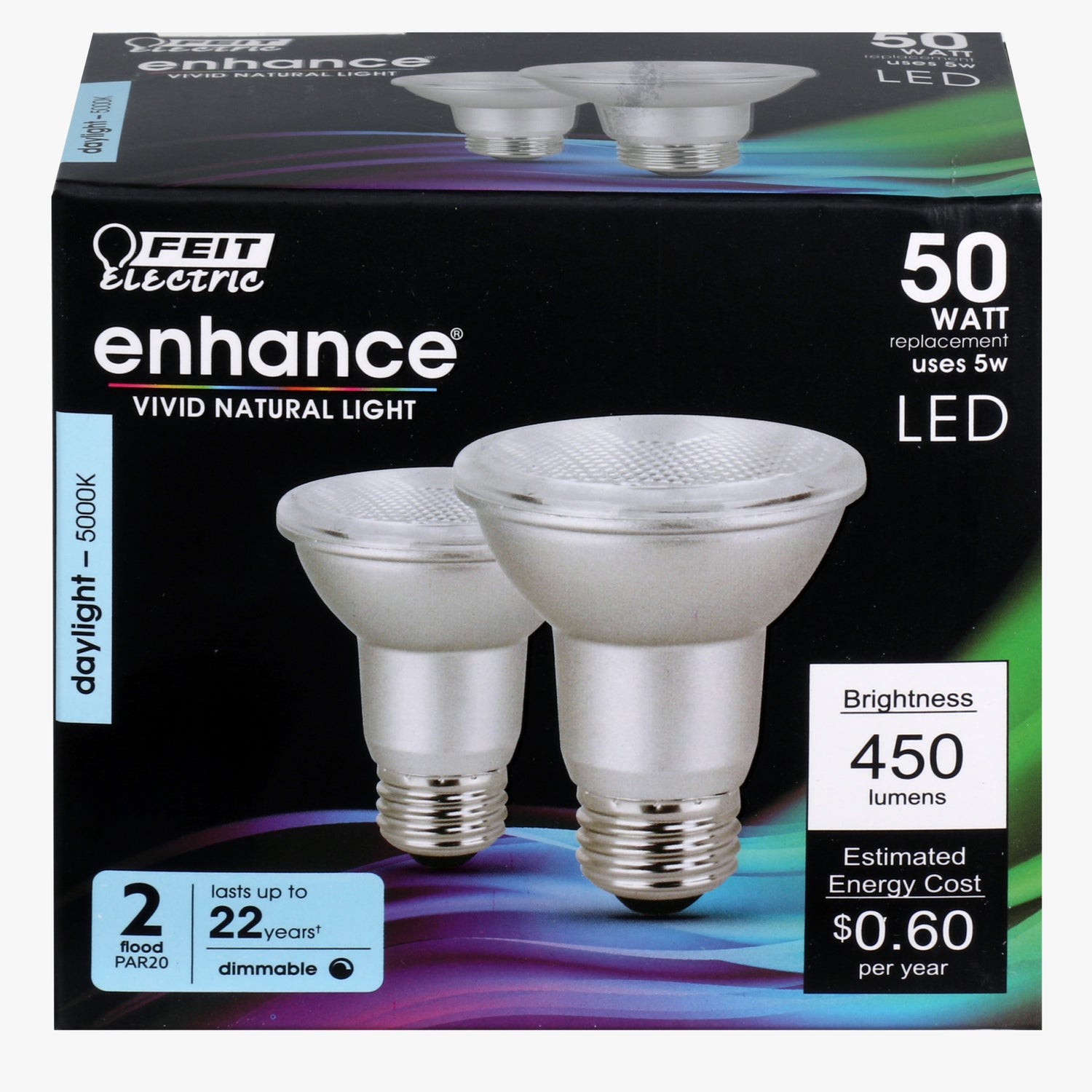 5W (50W Replacement) Daylight (5000K) E26 Base PAR20 Dimmable Enhance Reflector LED (2-Pack)