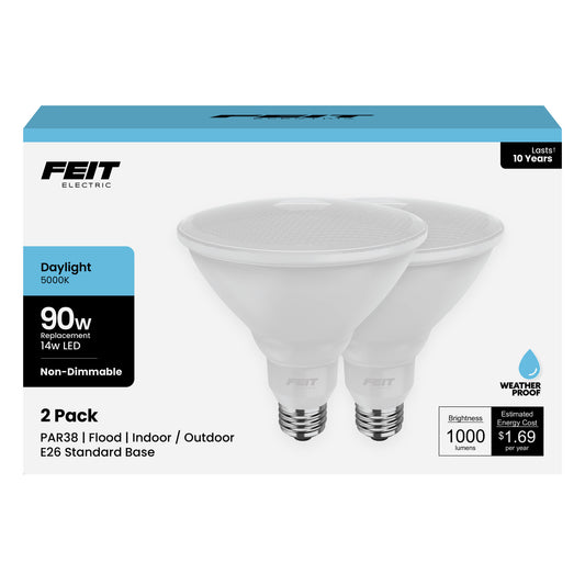 14W (90W Replacement) Daylight (5000K) E26 Base PAR38 Non-Dimmable Reflector LED (2-Pack)