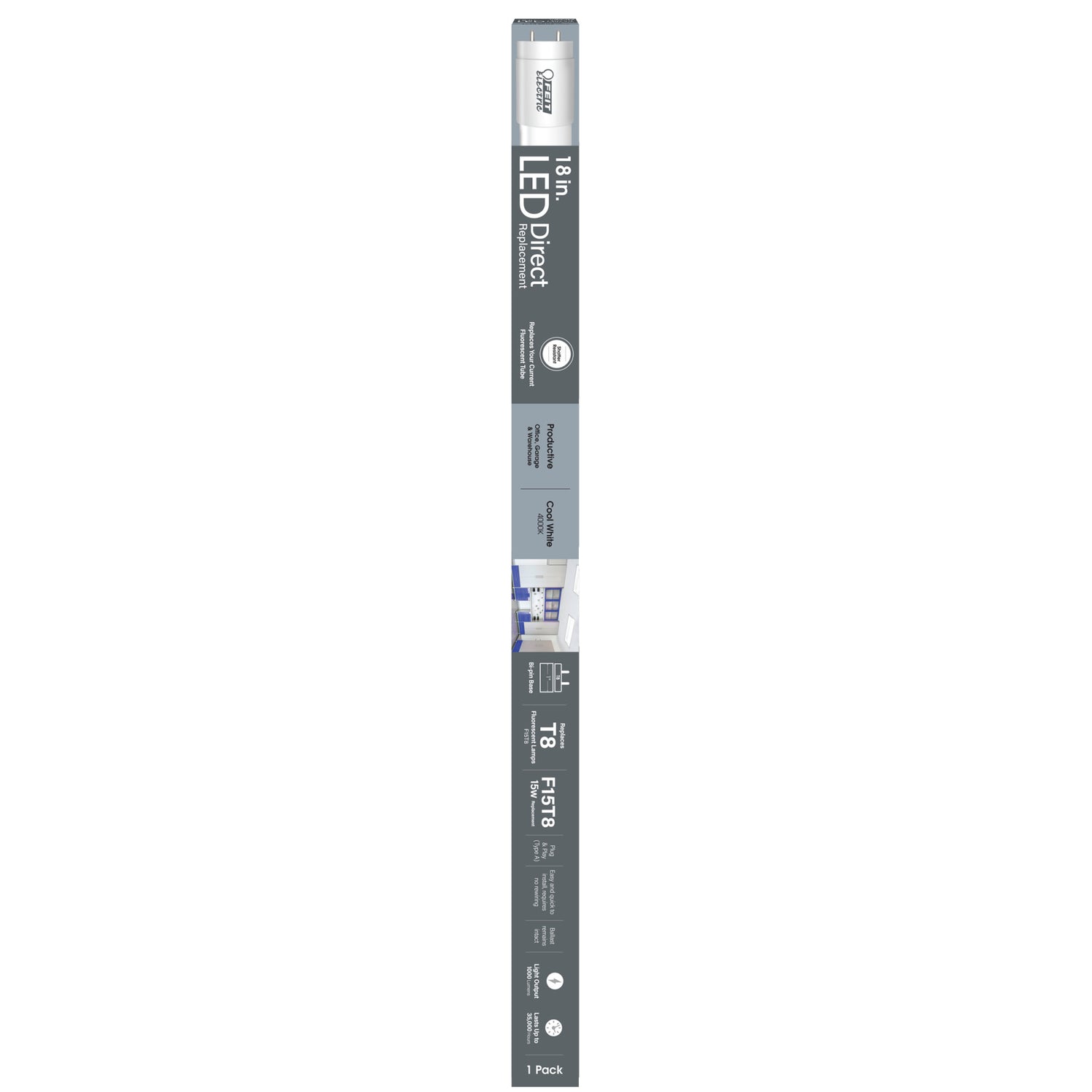 18 in. 15W Replacement Cool White (4000K) G13 Base Direct Replacement (Type A) (T8 Replacement) LED Linear Tube