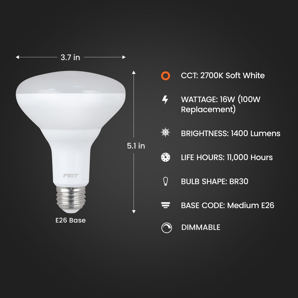 16W (100W Replacement) Soft White (2700K) E26 Base BR30 Dimmable LED (6-Pack)