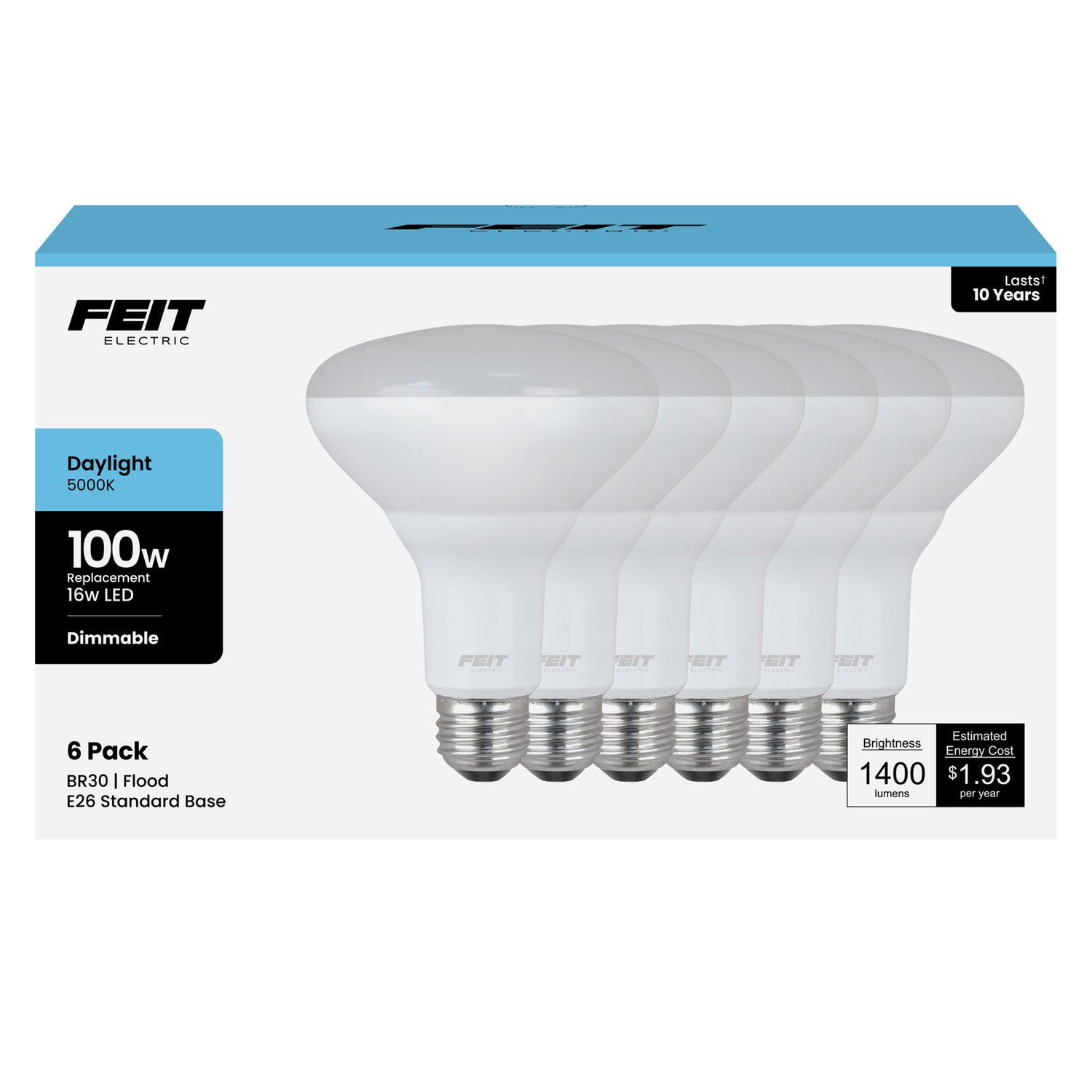 16W (100W Replacement) Daylight (5000K) BR30 Dimmable Reflector Performance LED (6-Pack)