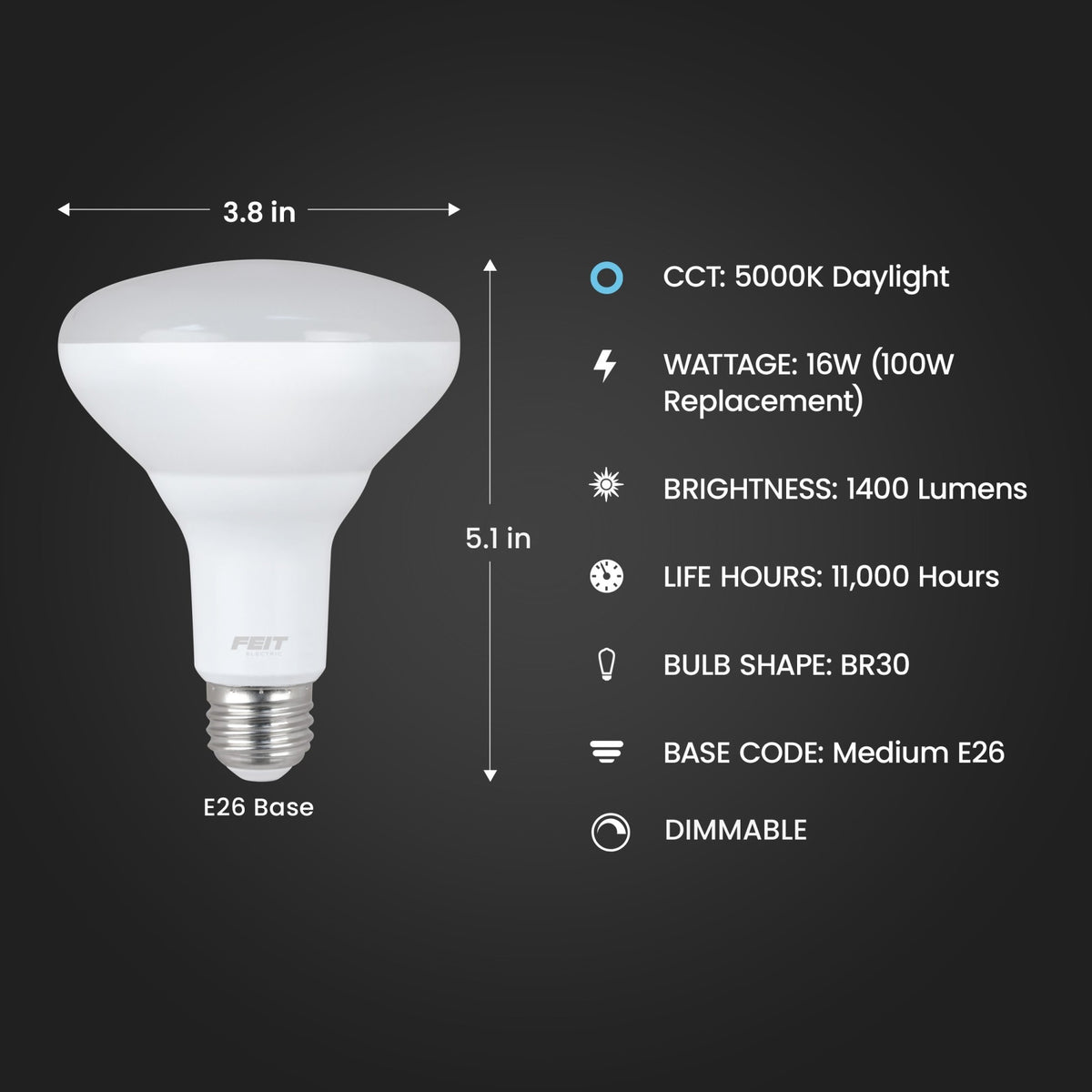 16W (100W Replacement) Daylight (5000K) BR30 Dimmable Reflector Performance LED (6-Pack)