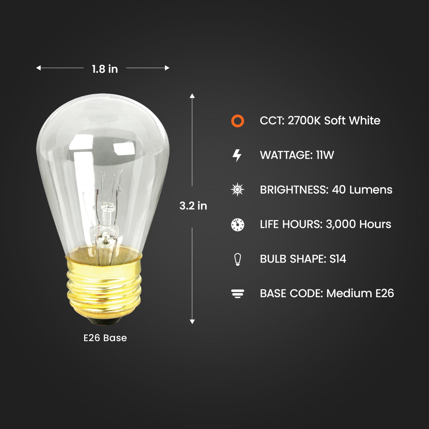 11W Soft White (2700K) E26 Base S14 Base Clear Dimmable Incandescent String Light Replacement Bulb (4-Pack)