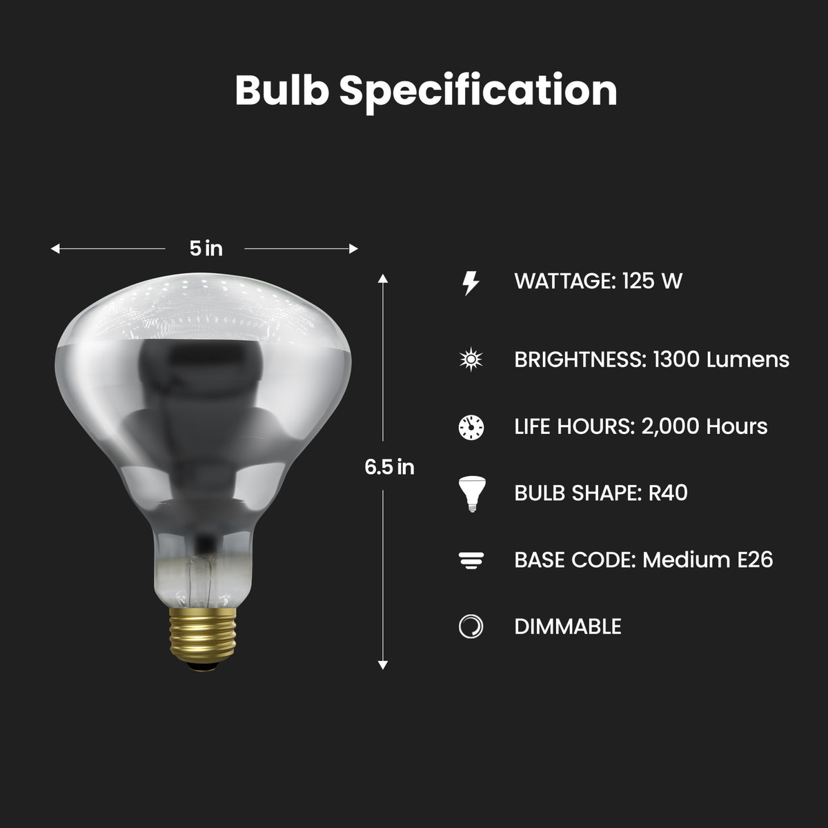 125W Clear Incandescent BR40 Dimmable Heat Lamp Reflector