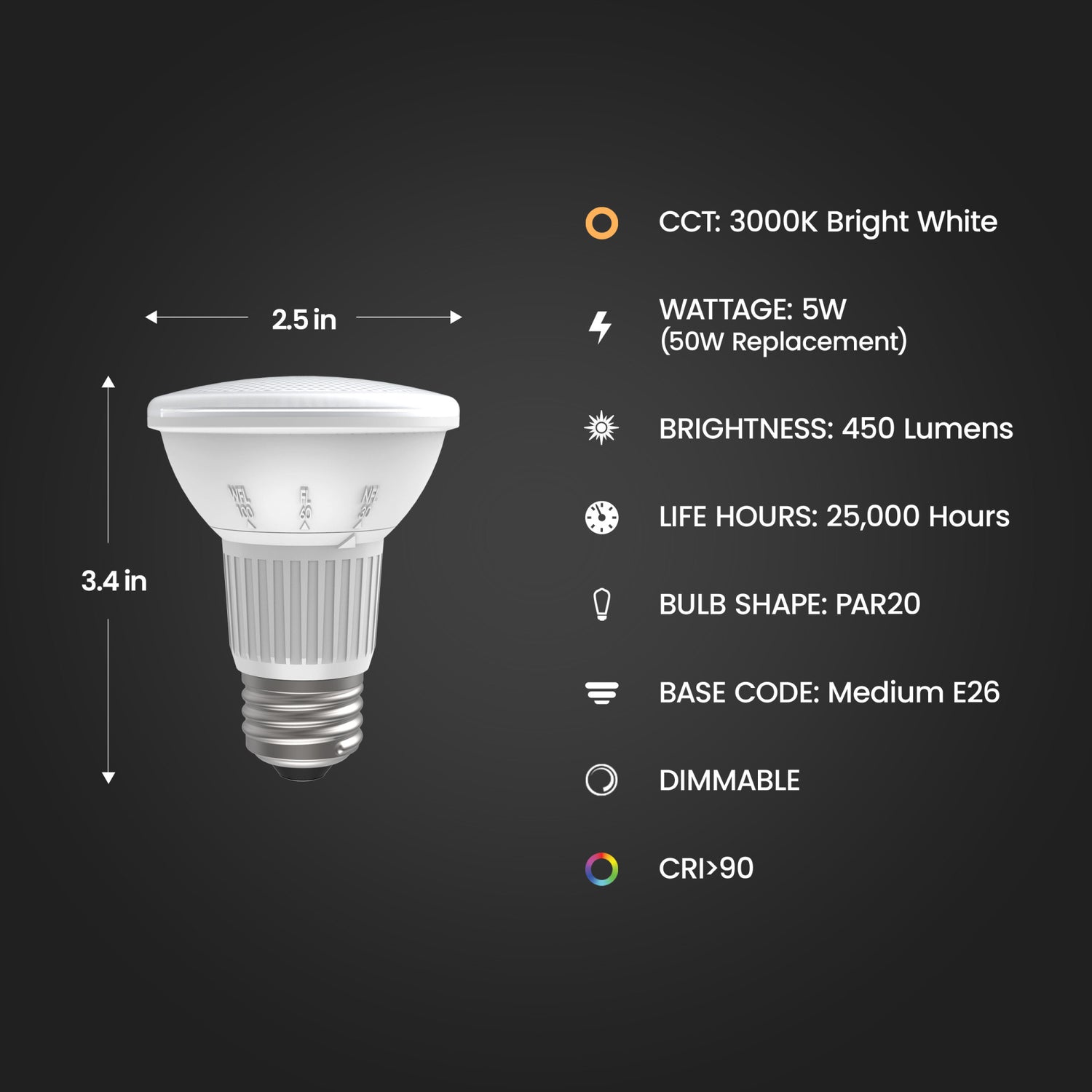 50W Replacement Bright White PAR20 Dimmable BeamChoice LED Light Bulb