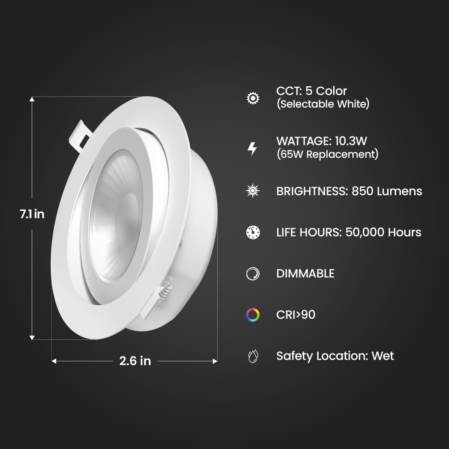 6 in. Selectable White Adjustable Angle Recessed LED Downlight