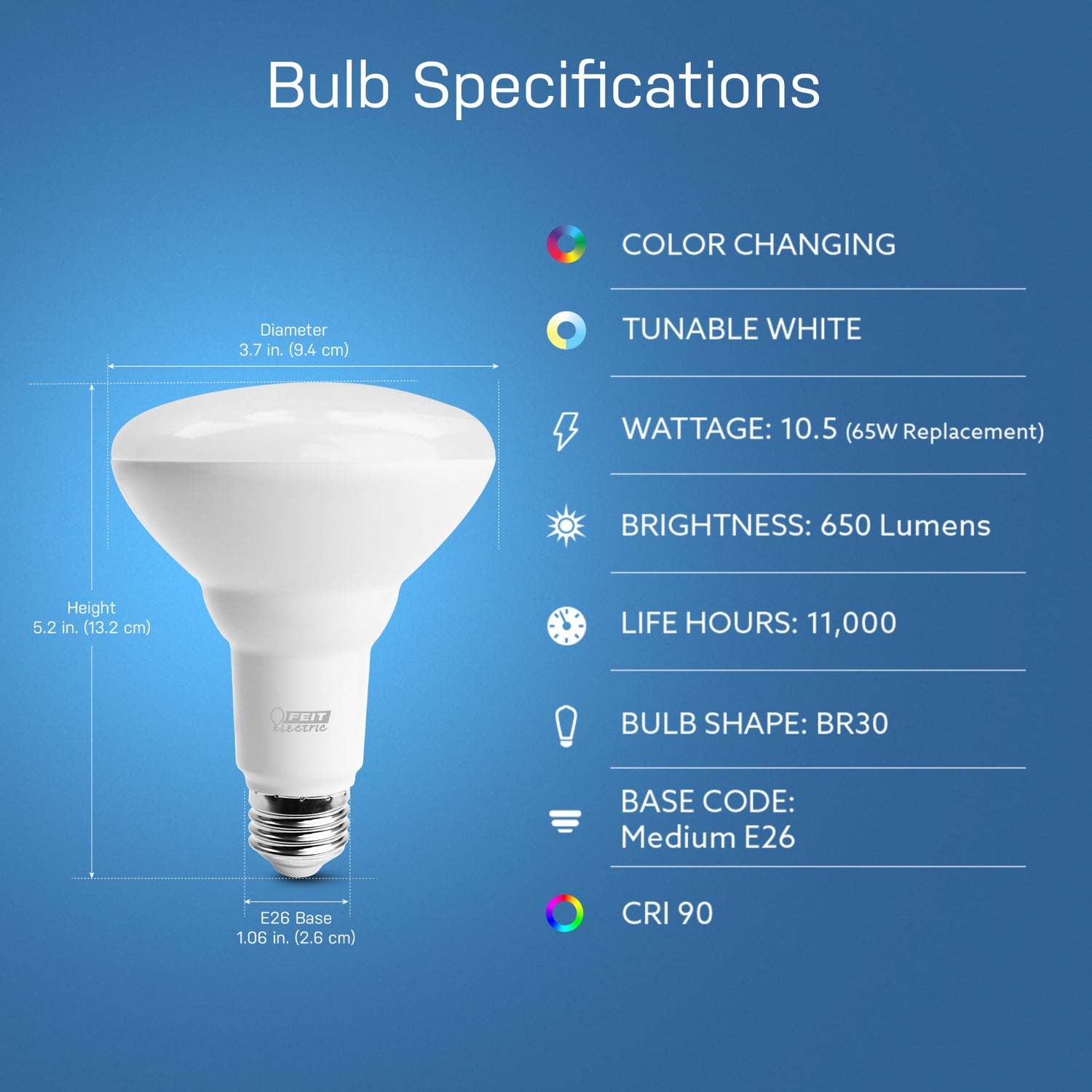 7.2W (65W Replacement) Color Changing E26 Base BR30 Smart Wi-Fi LED Light Bulb