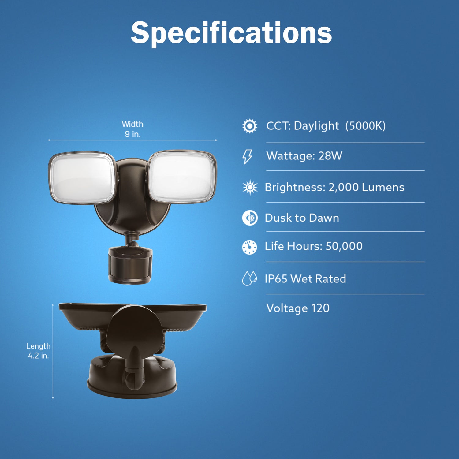 28W Bronze Outdoor Integrated LED Flood Light with Motion Sensor