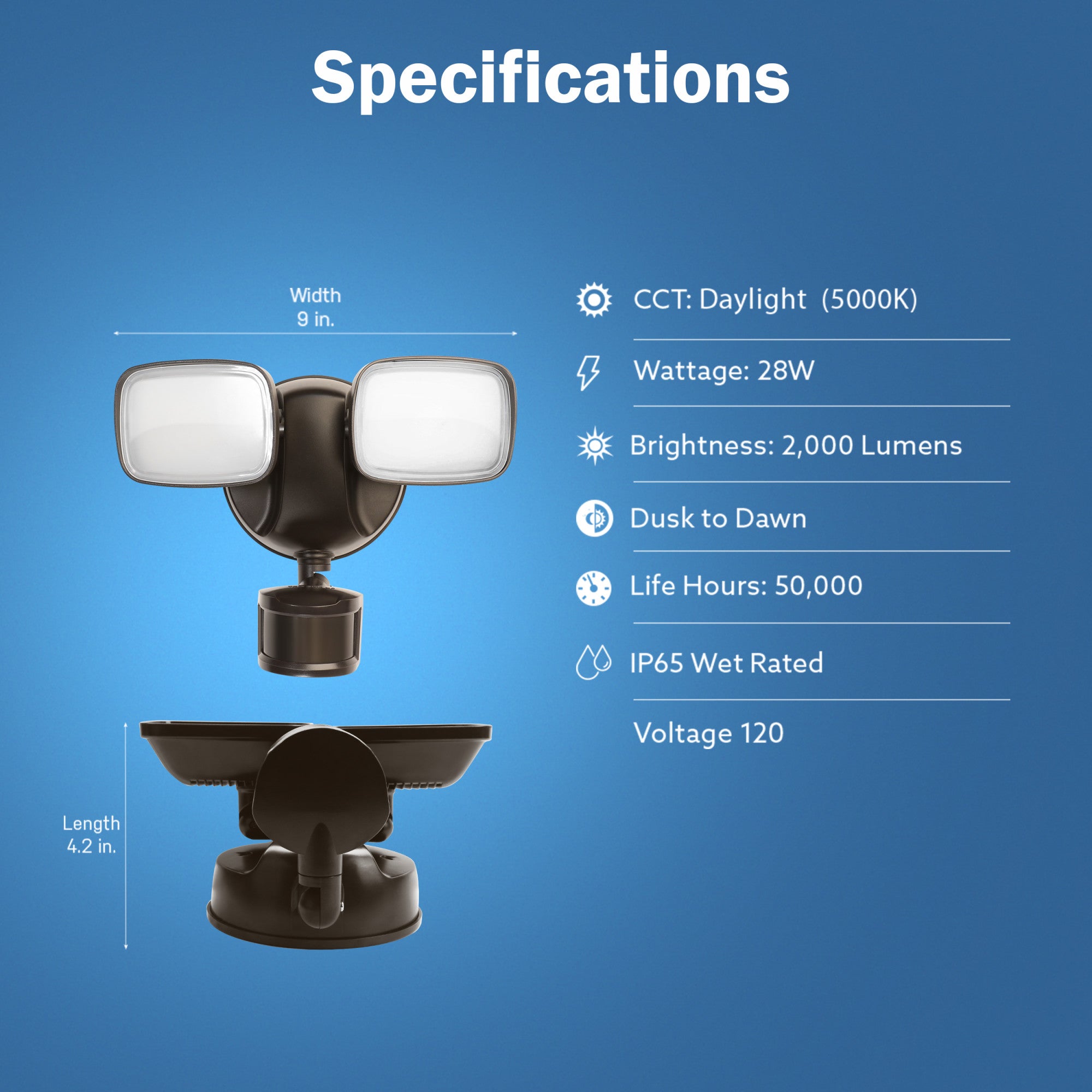 28W Bronze Outdoor Integrated LED Flood Light with Motion Sensor