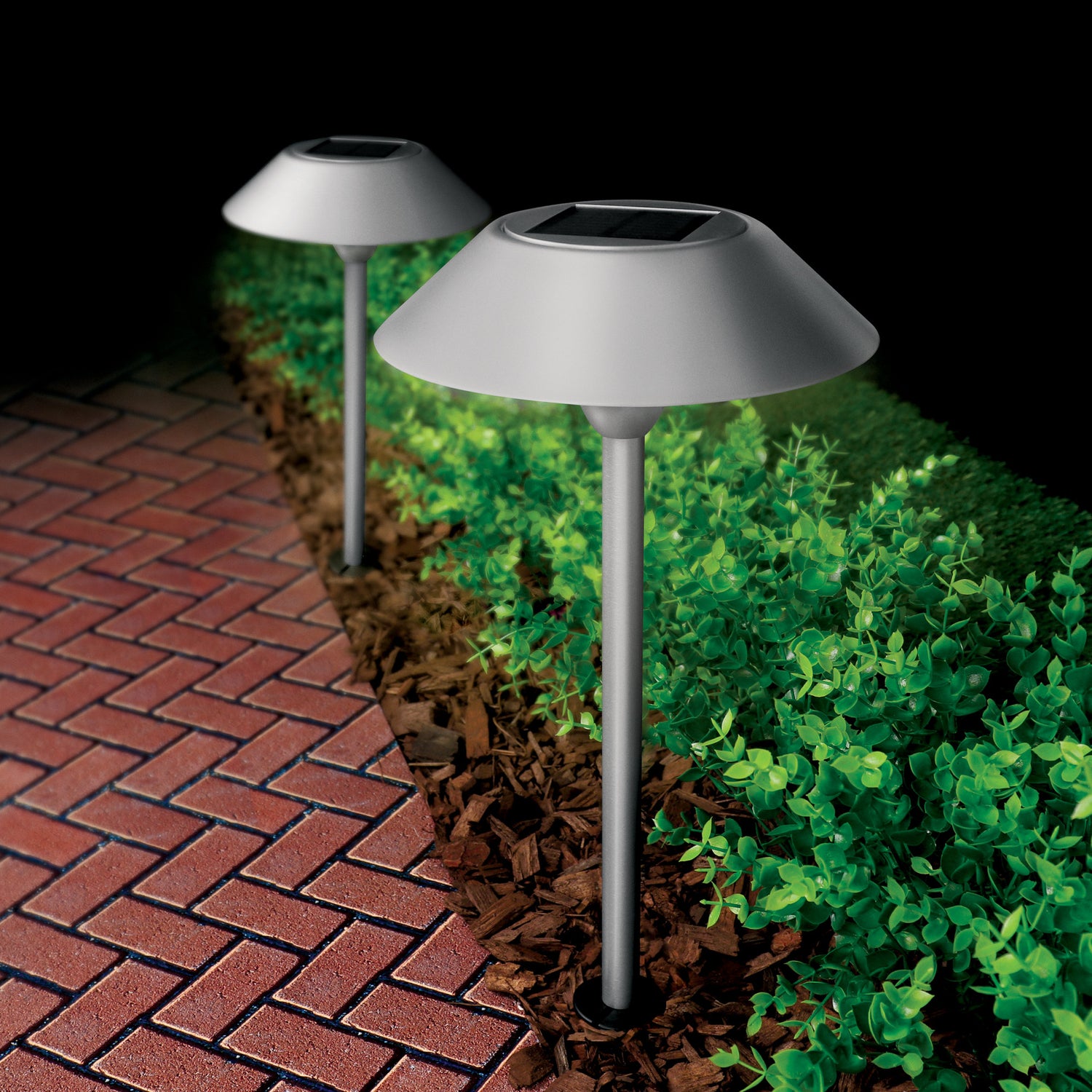 12 in. OneSync Landscape Nickel Solar Pathway Light Starter Kit