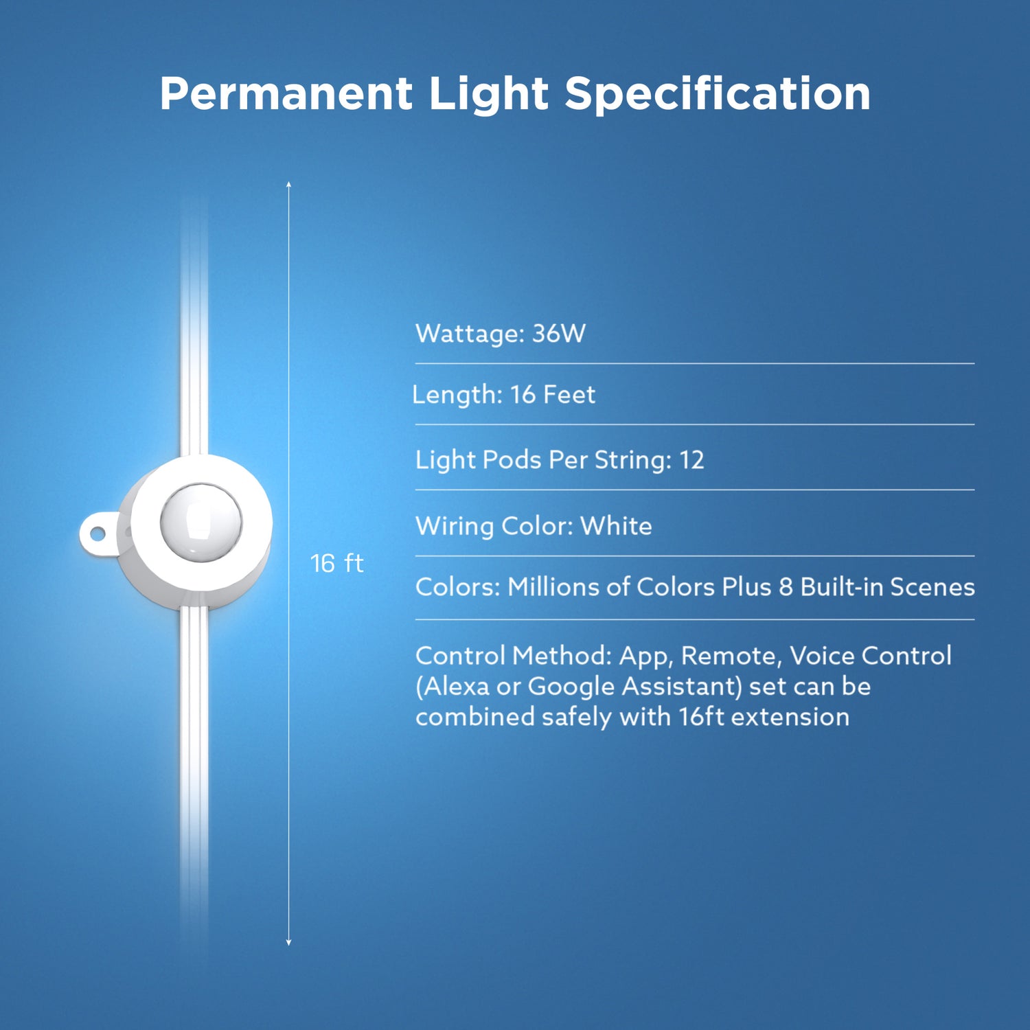16 ft. Extension for Smart Chasing Permanent Outdoor Lights
