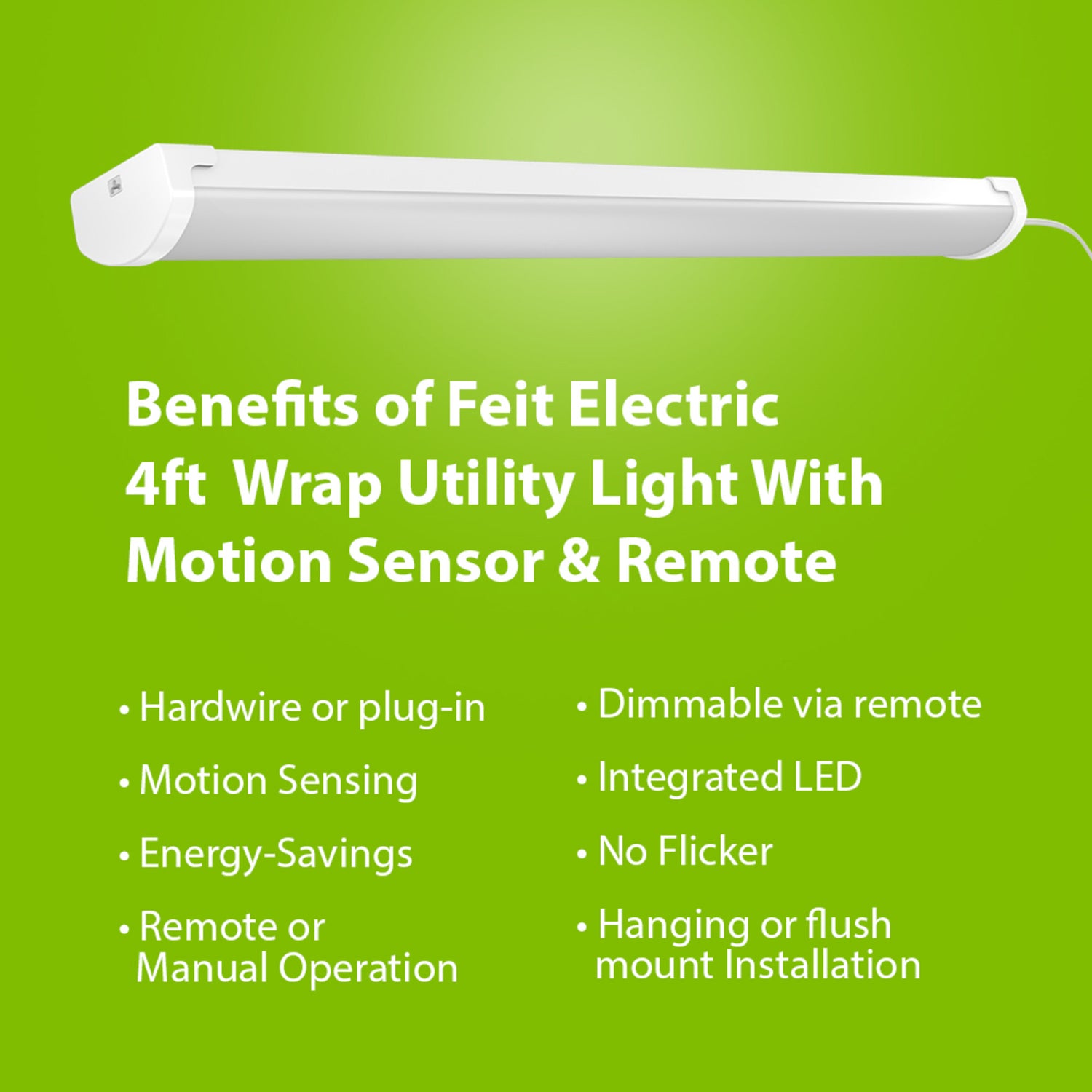 4ft 55W Cool White (4000K) Wrap Utility Light with Motion Sensor and Remote