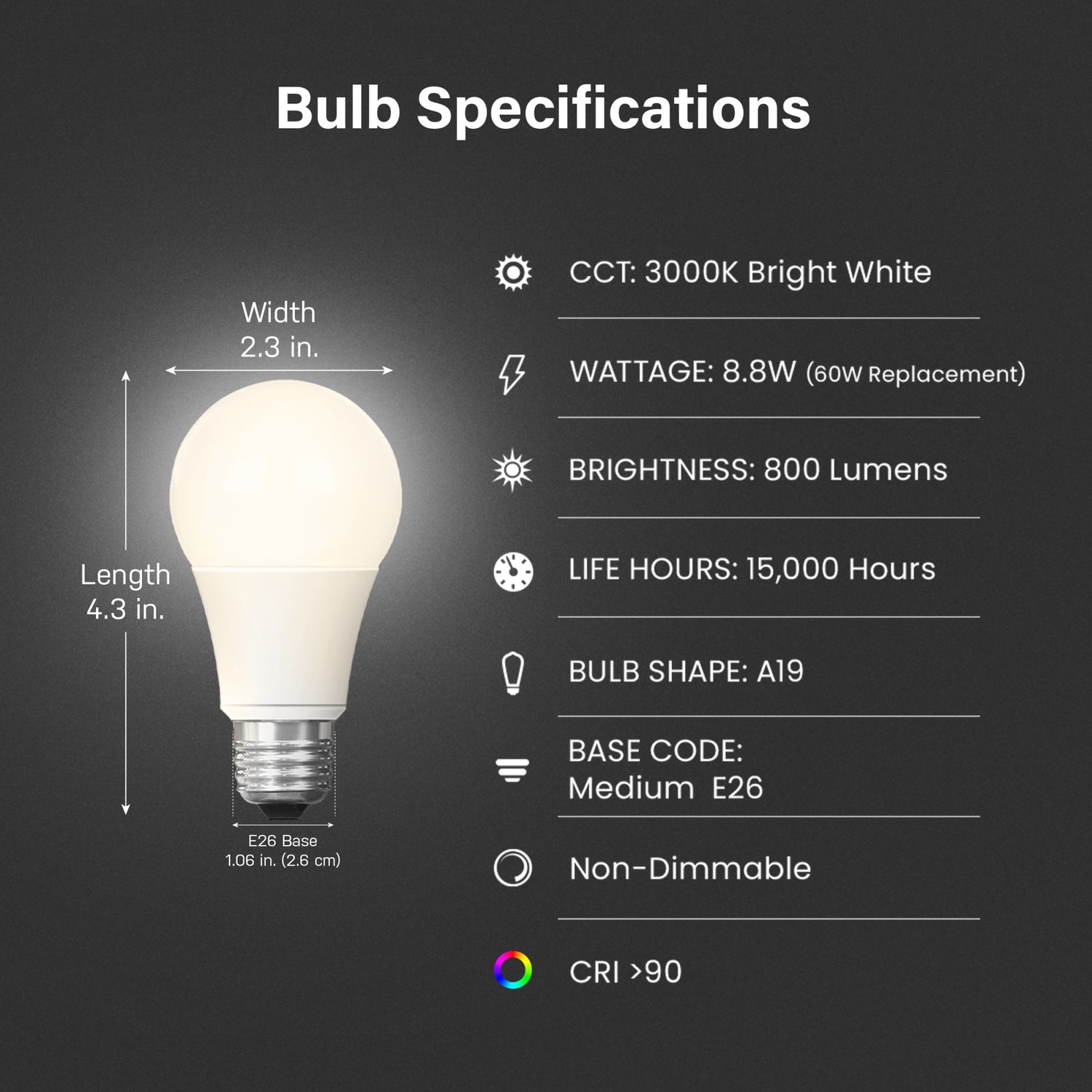 8.8W (60W Replacement) Bright White (3000K) A19 12V Marine and RV LED