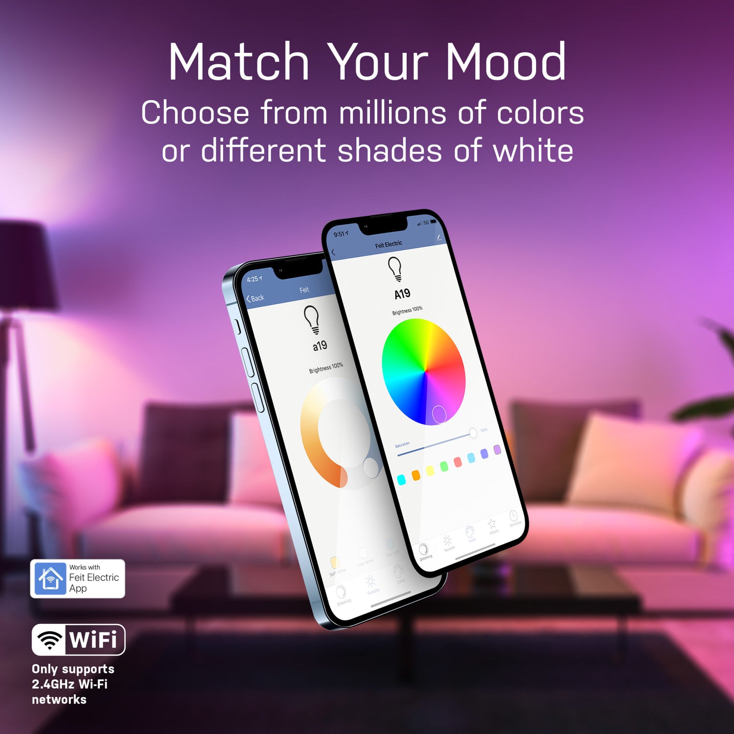 9W (60W Replacement) Color Changing RGBW A19 Alexa Google Smart Wi-Fi Bulb