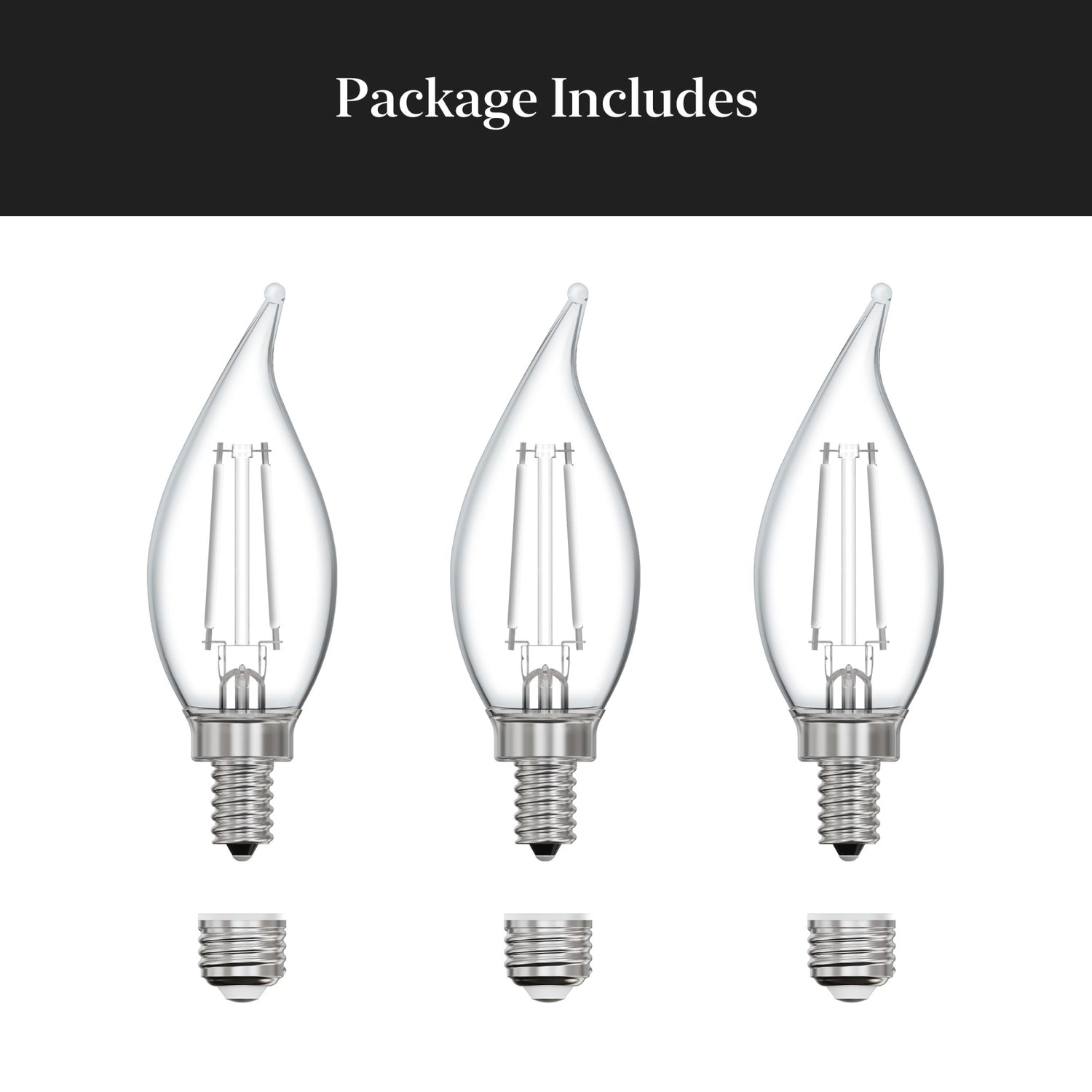 10W (100W Replacement) Soft White (2700K) E12/E26 Base BA10 Dimmable Flame Tip White Filament LED Bulb (3-Pack)