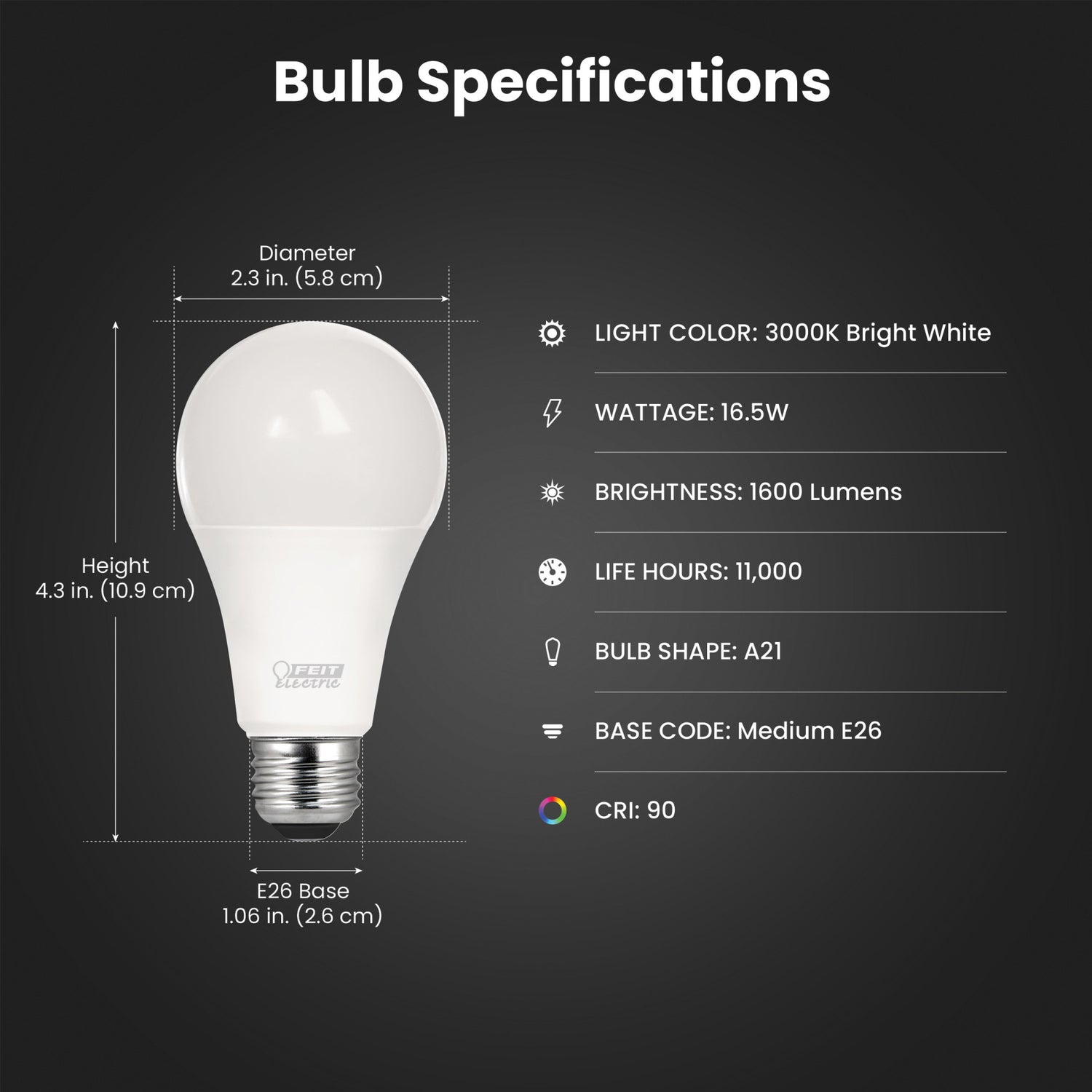 16.5W (100W Replacement) Bright White (3000K) E26 Base A19 Non-Dimmable Enhance 10K LED Light Bulb (2-Pack)