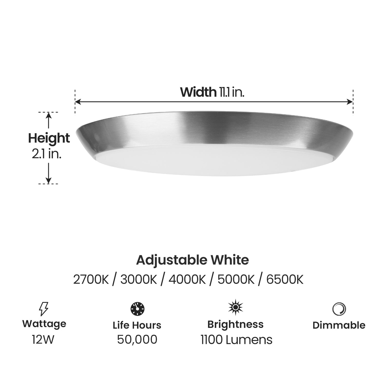 11 in. Dimmable Adjustable White LED Flush Mount Ceiling Fixture, Brushed Nickel