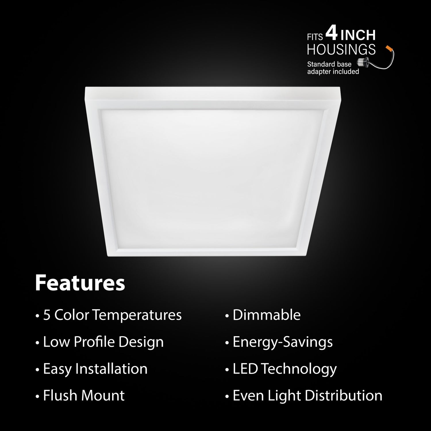 5 in. 7.2W (50W Replacement) Color Selectable (5CCT) White Square Flat Panel Ceiling Downlight