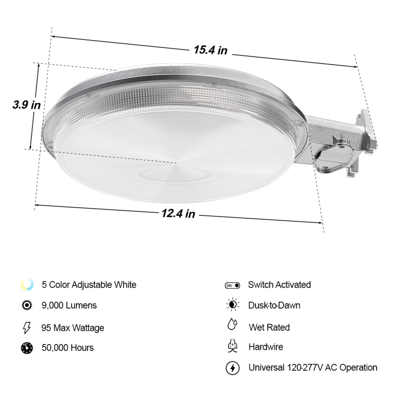 9000 Lumen Adjustable White Dusk to Dawn Silver Area Light