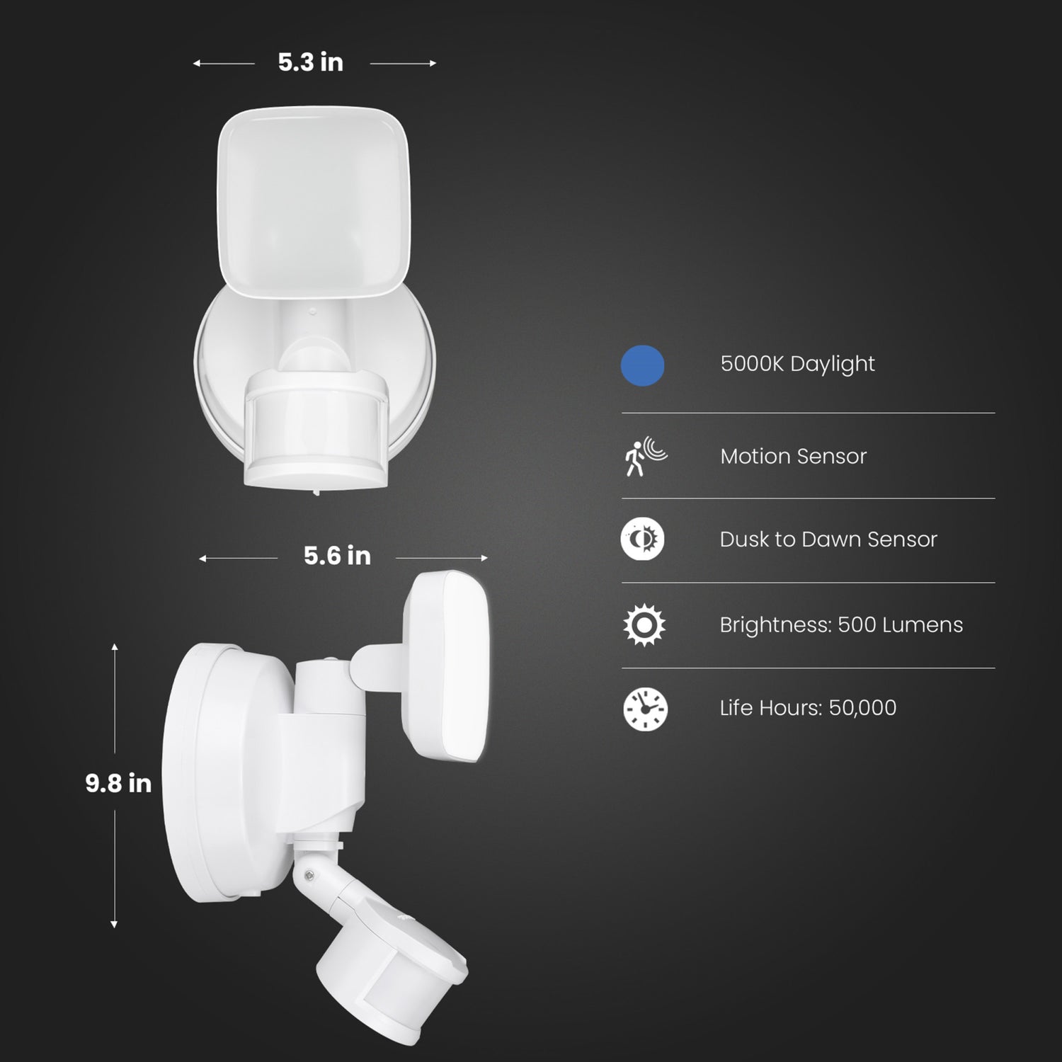 6 in. Daylight (5000K) White Solar Single Head Motion Security Floodlight