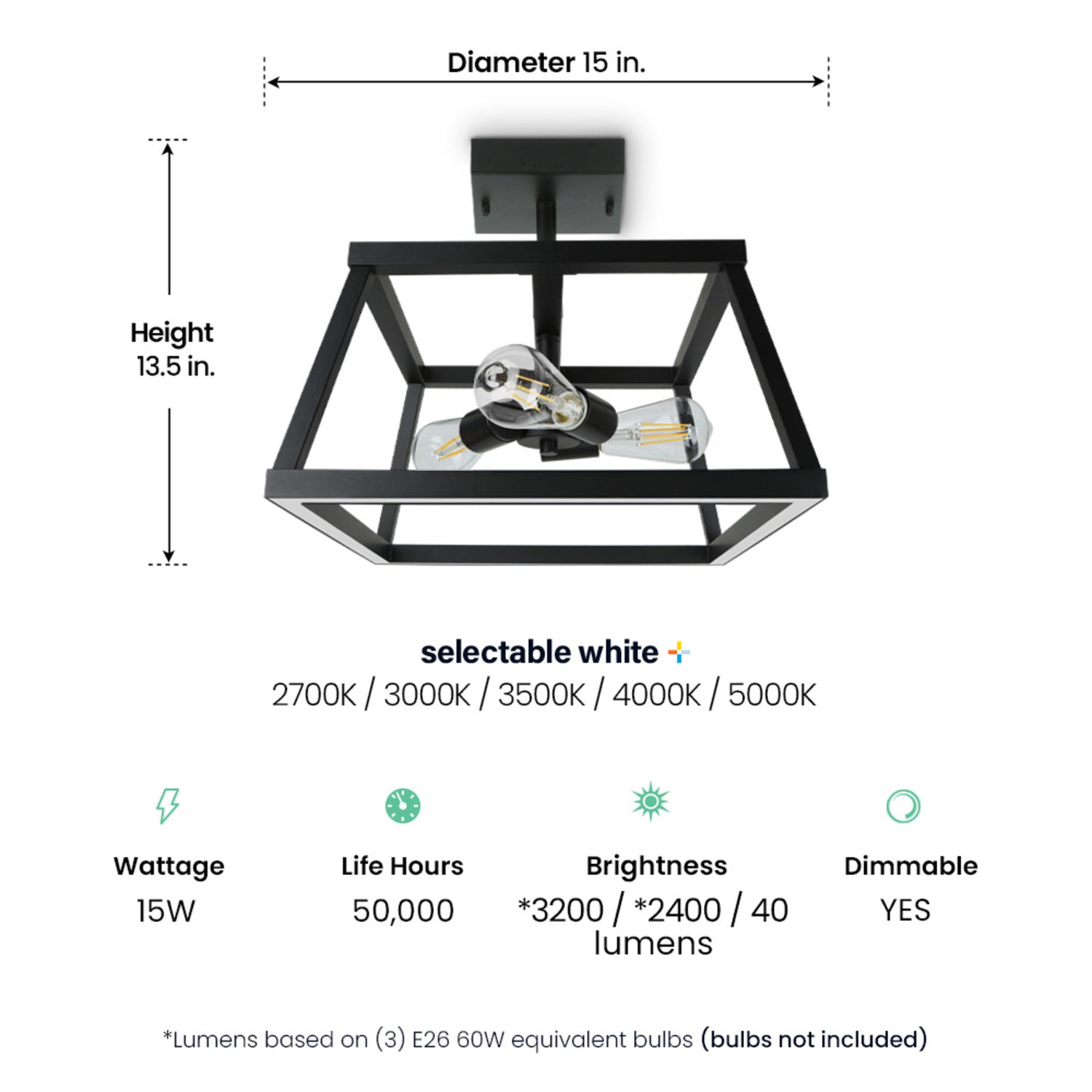 Katalyst Collection 15 in. Decorative 3-Light Trapezoid Semi-Flush Mount