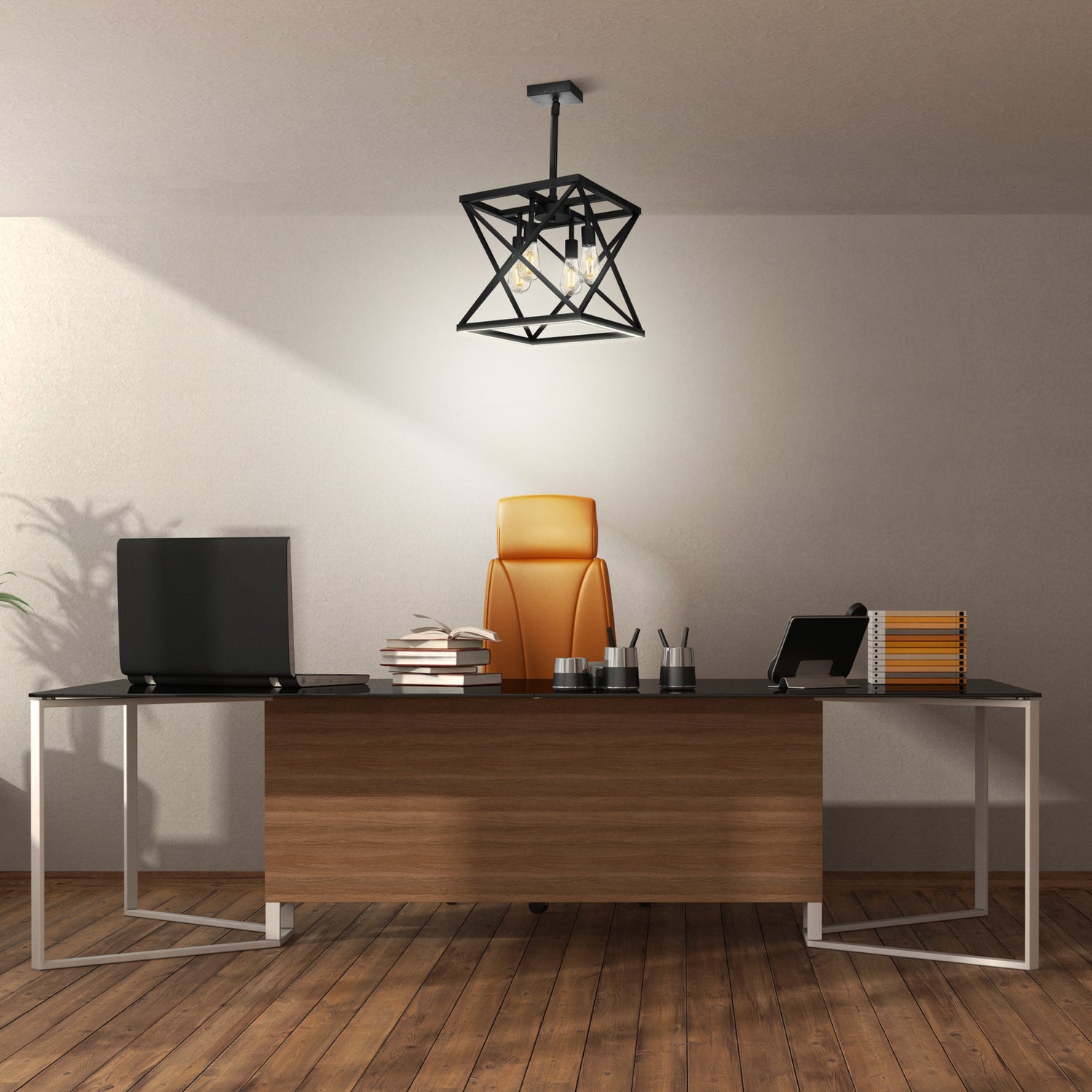 Katalyst Collection LED Decorative 4-Light Criss-Cross Pendant, Matte Black