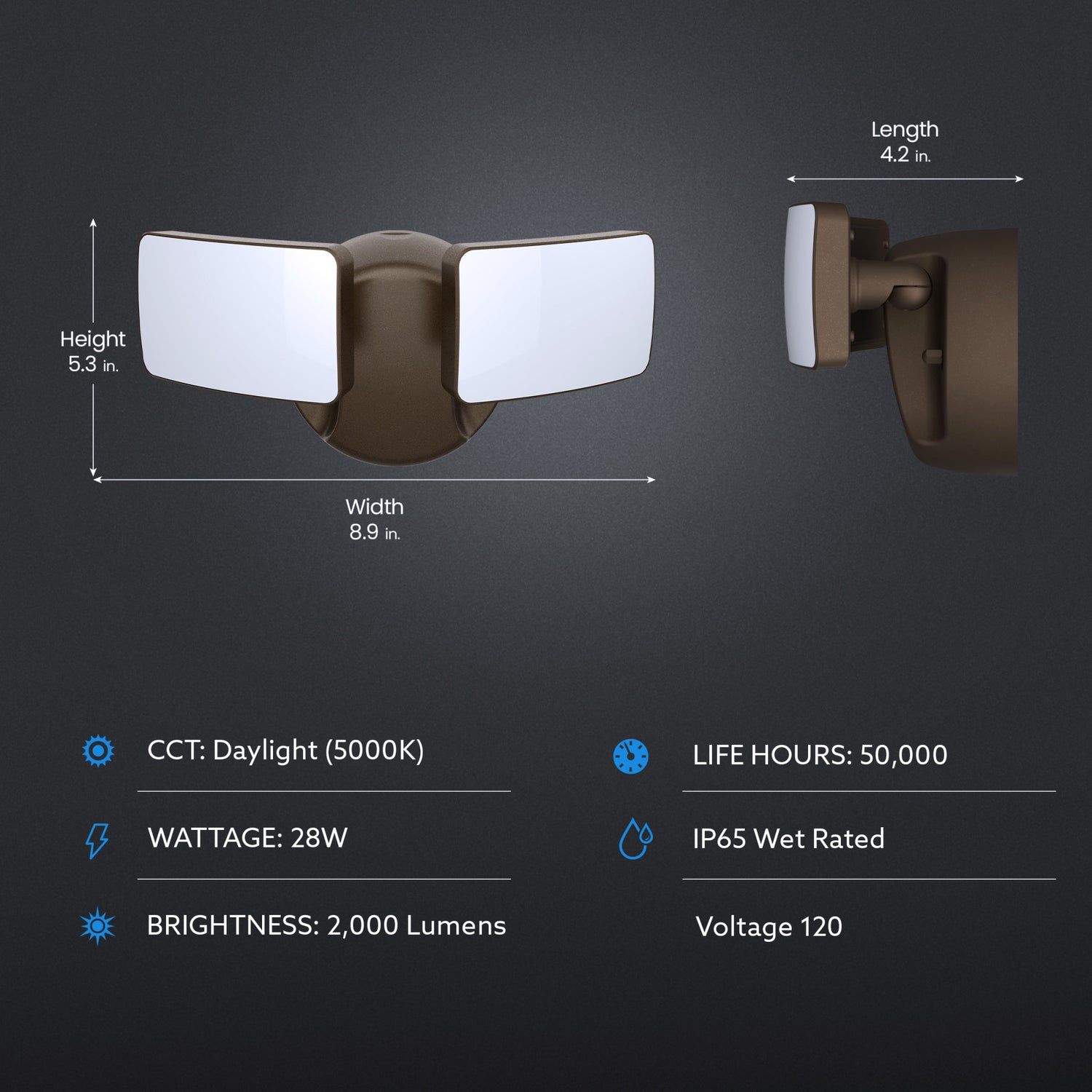 28W Bronze Outdoor Integrated LED Flood Light with Dusk to Dawn