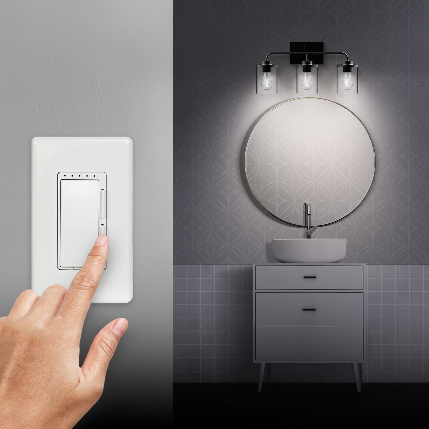 Emerson 3-Light Vanity with Motion Night Light, Matte Black