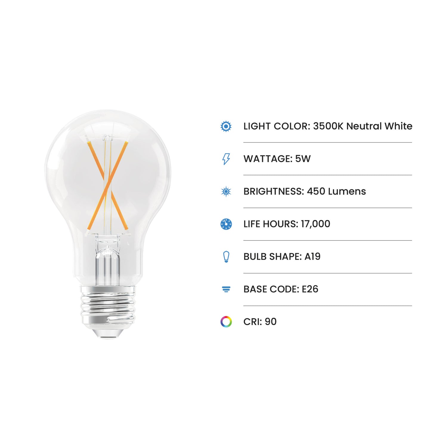 5W (40W Replacement) Neutral White (3500K) Medium E26 Base A19 Enhance Dimmable Clear General Purpose LED Light Bulb (4-Pack)