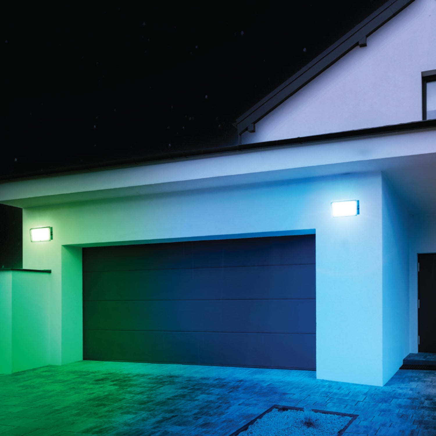 8500 Lumen Adjustable White + Color Changing Swivel Wall Flood Light with Lumen Select and Remote