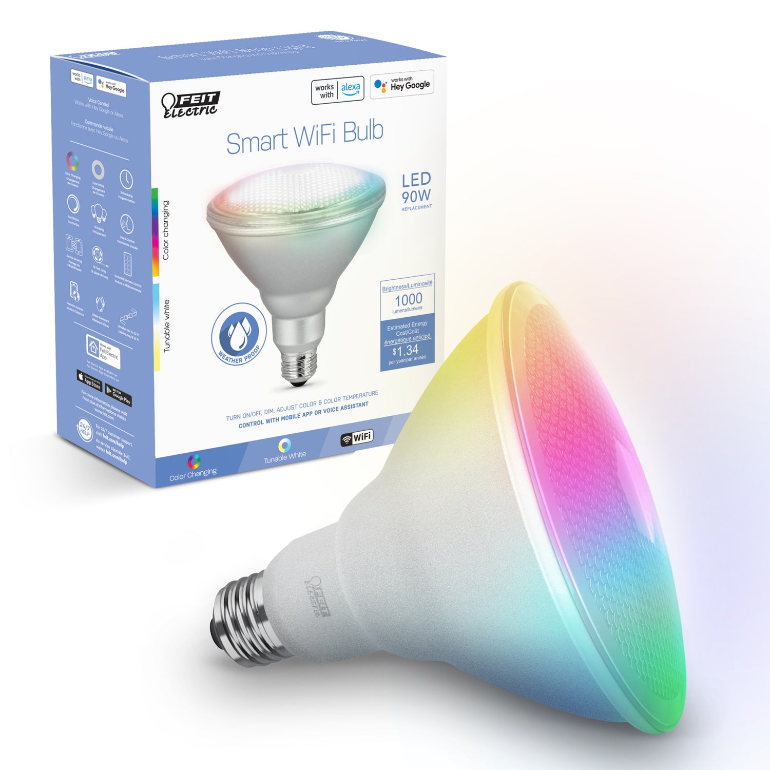 11.1W (90W Replacement) Color Changing E26 Base PAR38 Dimmable Alexa Google Smart LED Light Bulb