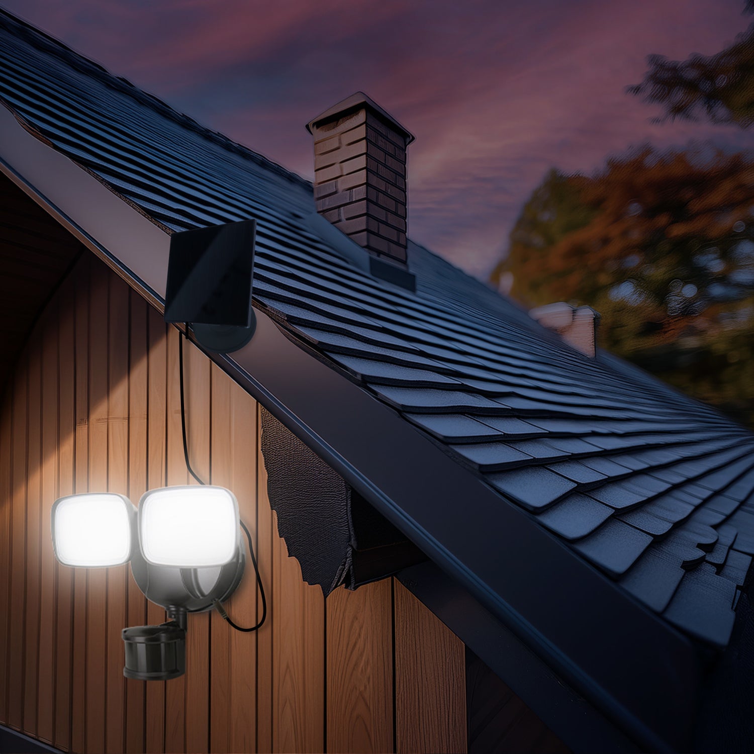 9.5 in. Daylight White (5000K) Bronze Dual Head LED Flood Solar Security Lights with Motion Sensor