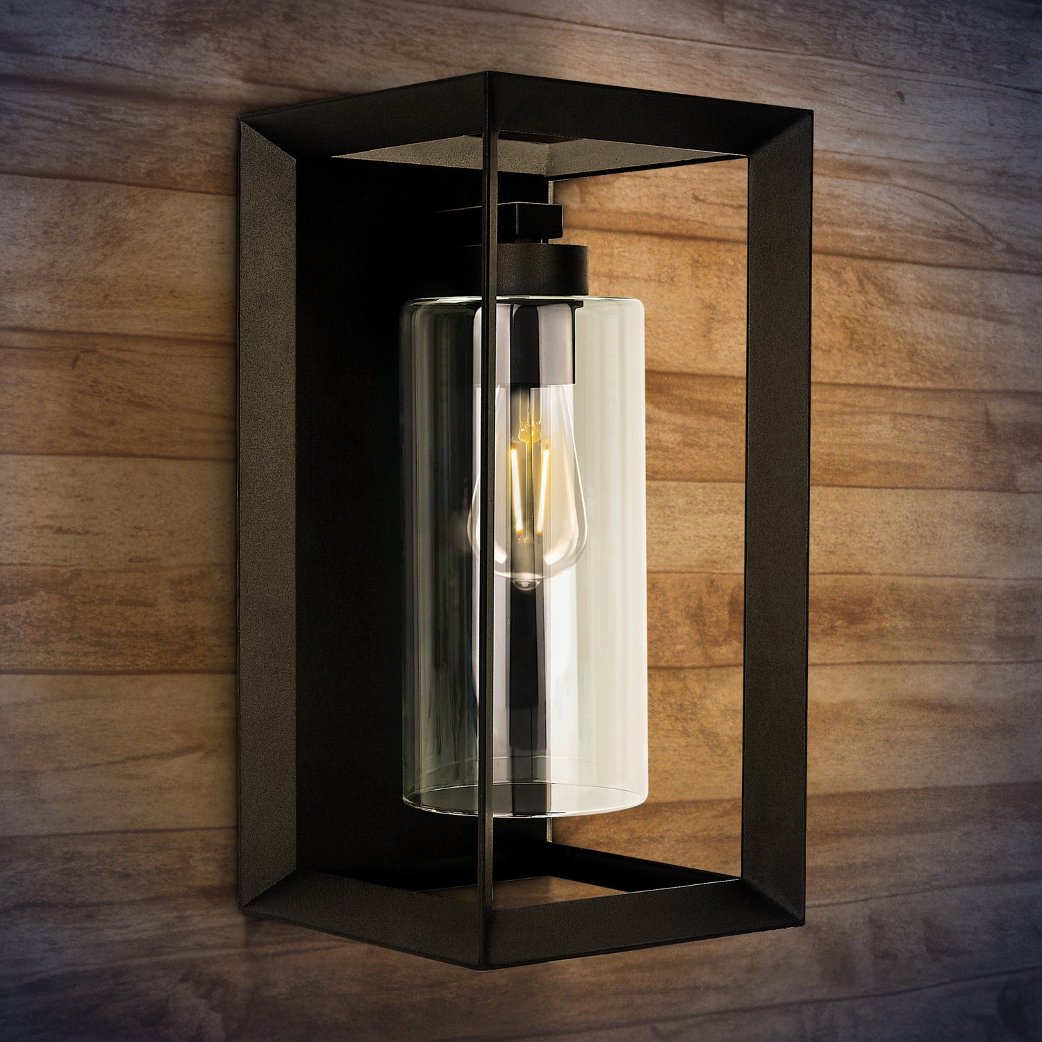 14 in. Soft White (2700K) Rectangular Lantern, Black