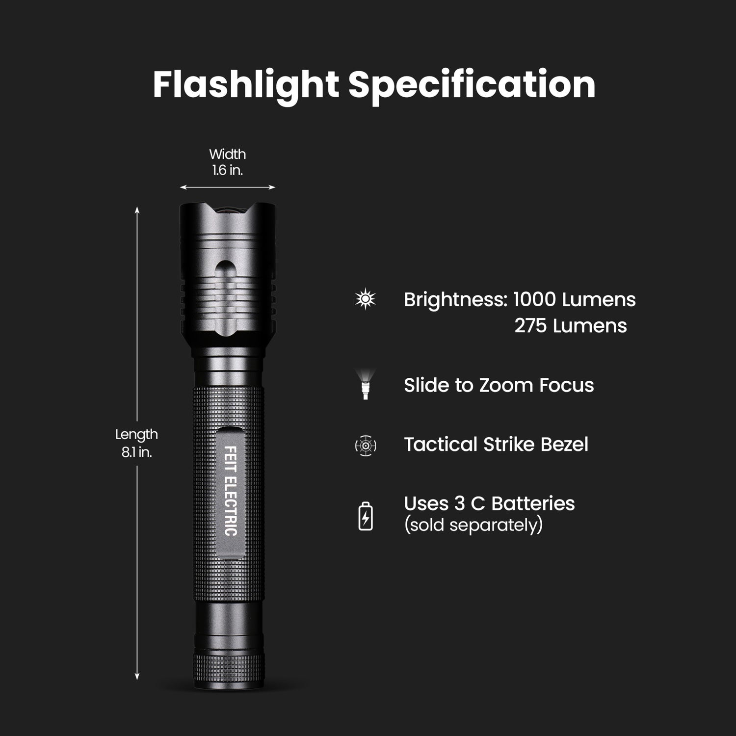 1000 Lumens Tactical LED Flashlight
